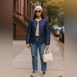Tom Tailor Contemporary Collarless Quilted Navy Jacket